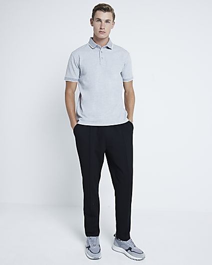 Grey Pique Slim Fit Polo Shirt