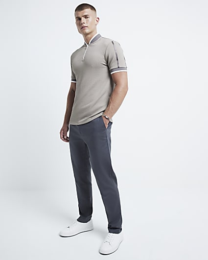 Stone slim fit textured baseball polo