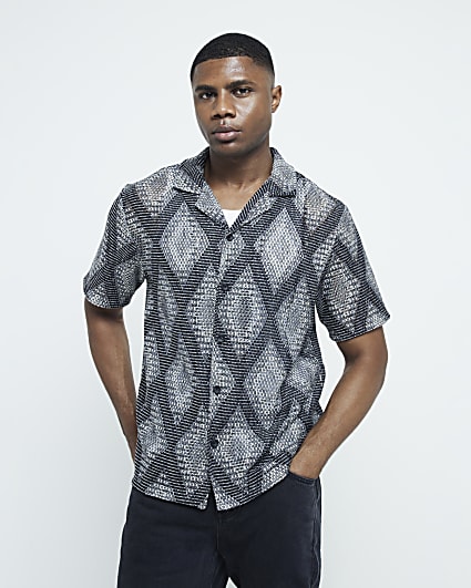 Black regular fit crochet geometric shirt