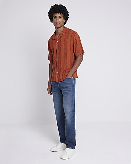 Rust regular fit crochet revere shirt