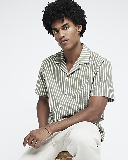 Khaki Regular fit Crochet Stripe Shirt