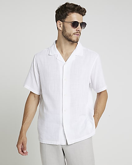 White regular fit textured revere shirt