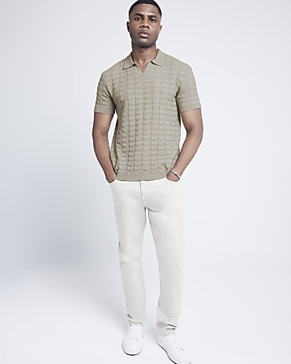 Green regular fit knit boucle polo