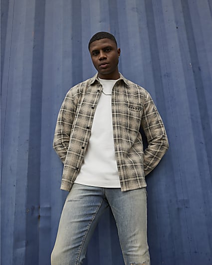 Stone regular fit Japanese check shirt