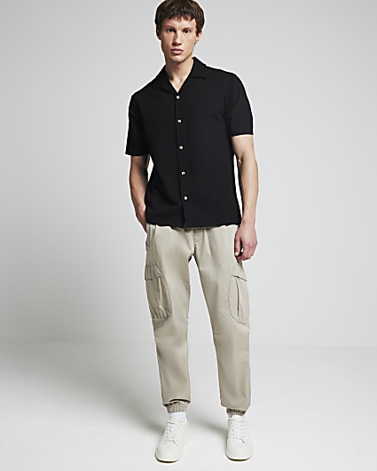 Black slim fit jersey revere shirt