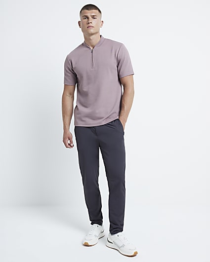 Pink slim fit textured baseball polo