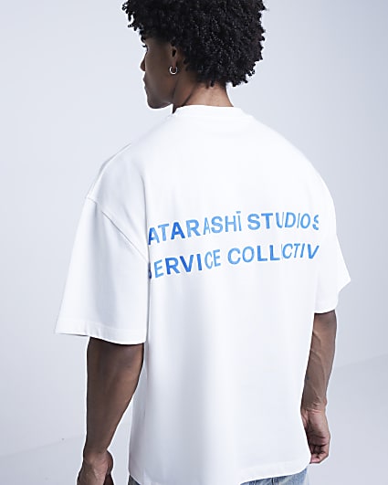 White oversized fit graphic script t-shirt