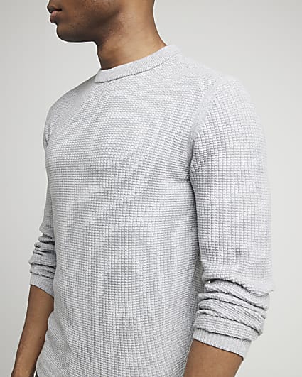 Grey slim fit waffle knit jumper