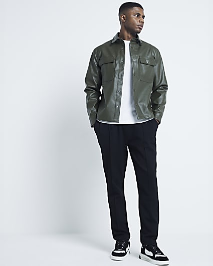 Green regular fit faux leather shirt