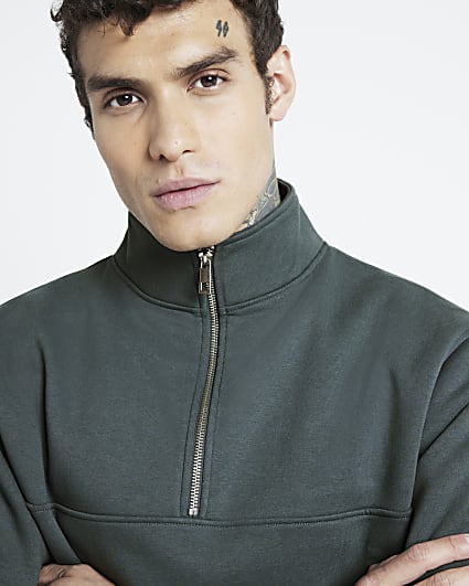 Green regular zip funnel sweatshirt