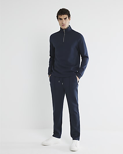 Navy Slim Fit Funnel Polo Sweatshirt