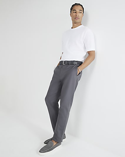 Grey Slim Fit Belted Chino Trousers