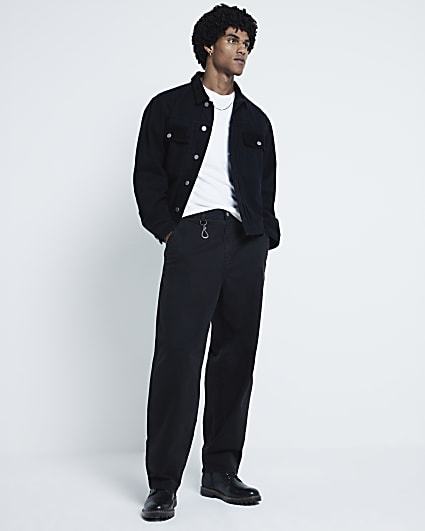 Black Regular Fit Cord Collar Jacket