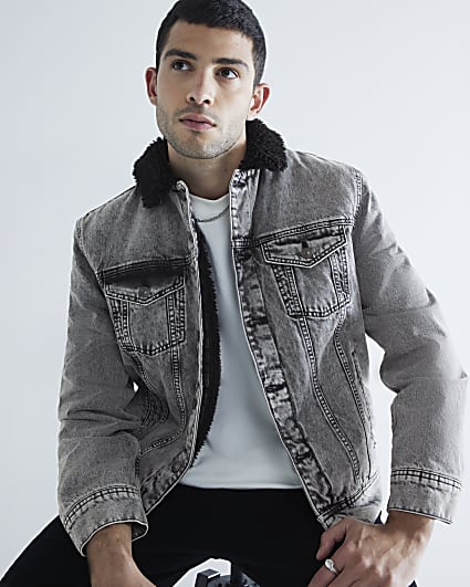 Grey Denim Borg Lined Jacket