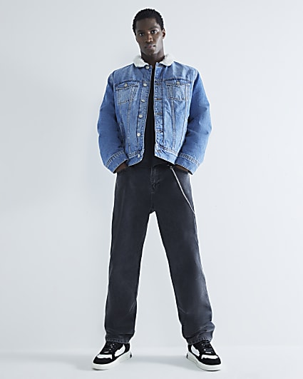 Blue Denim Borg Lined Collar Jacket