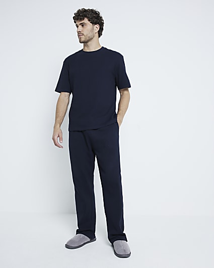 Navy Waffle T-Shirt And Trousers Pyjamas Set