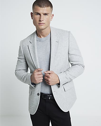 Grey Wool Blend Suit Jacket