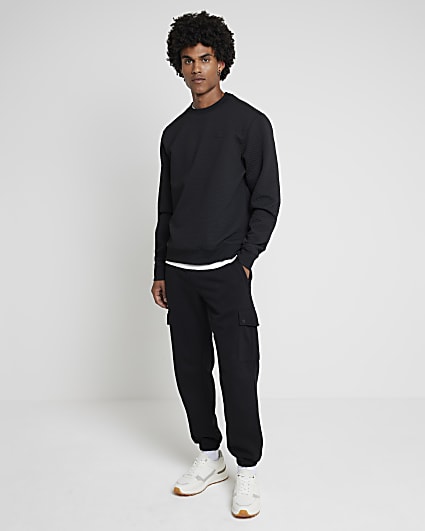 Black regular fit quilted sweatshirt