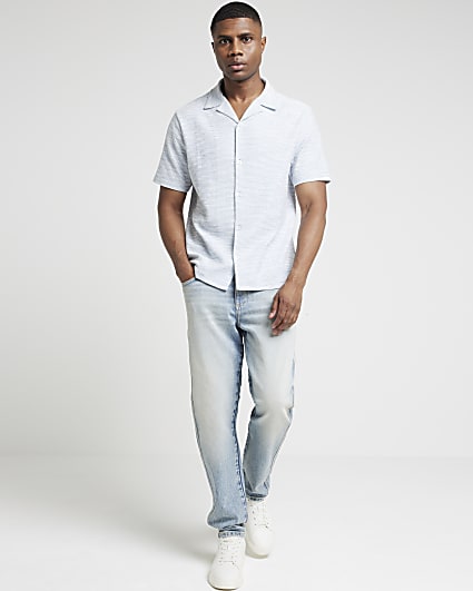 Blue regular fit textured revere shirt