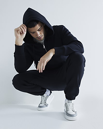 Black Quarter Zip Drawstring Hoodie