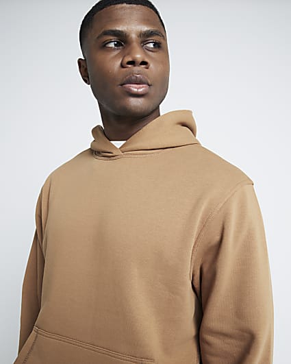 Brown regular fit essential hoodie