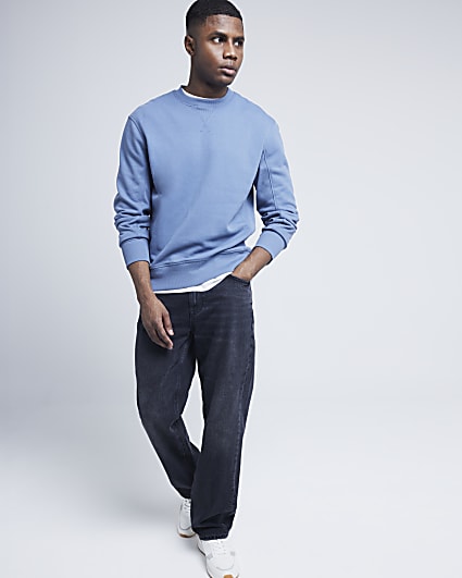 Blue regular fit stitched sweatshirt