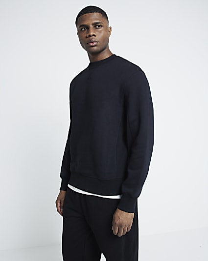 Black regular fit stitched sweatshirt