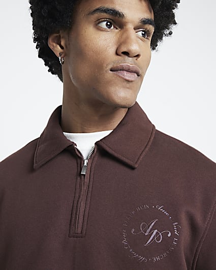 Brown Regular Fit Rugby Print Sweatshirt