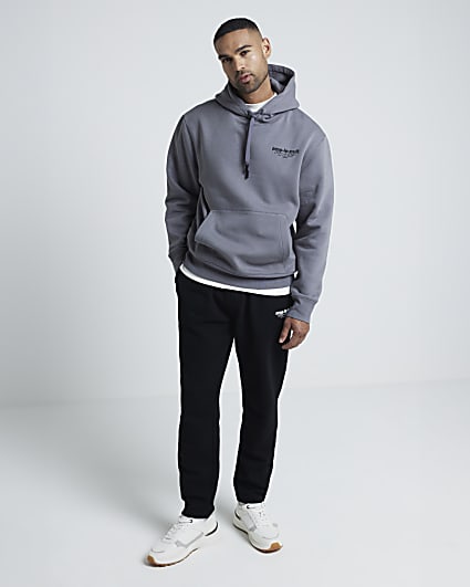 Grey regular fit graphic script hoodie