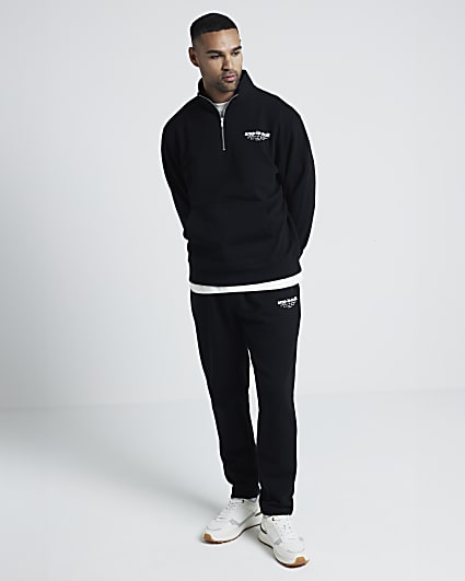 Black regular fit graphic half zip sweatshirt