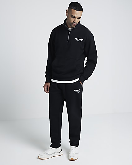 Black regular fit open hem joggers