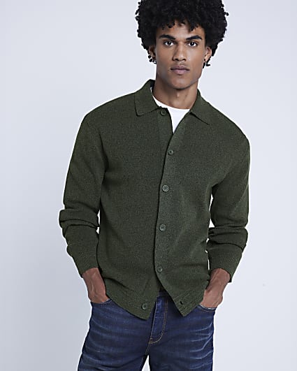 Green Slim Fit Knit Cardigan