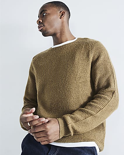 Brown Slim Fit crew neck jumper