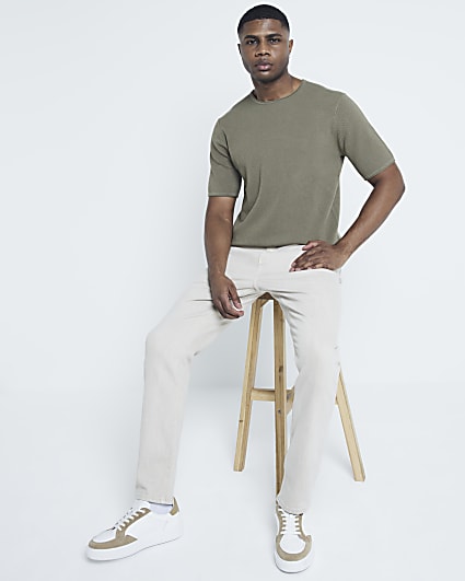 Khaki Slim fit Rolled Hem T-shirt