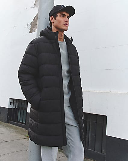 Black Essential Hooded Midi Puffer Jacket