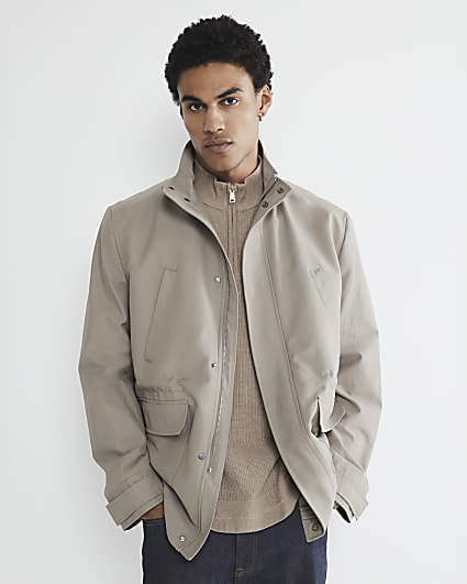 Grey Funnel Neck Multi Pocket Jacket