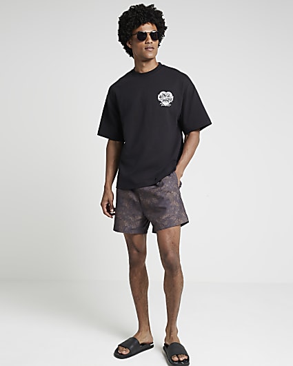 Brown regular fit camo swim shorts