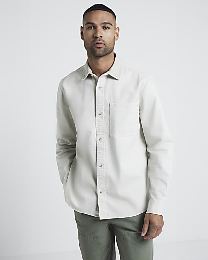Beige Regular Fit Cord Collar Shirt