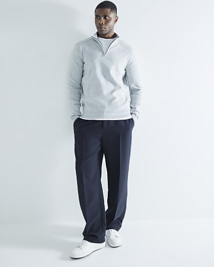 Grey Waffle Knit Half Zip Jumper