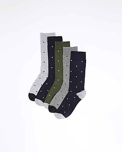 5PK Khaki spot print tube socks