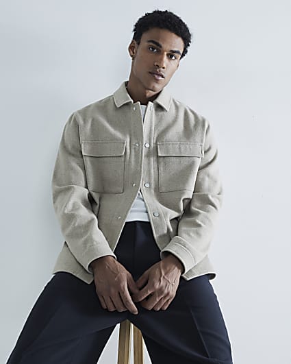 Stone curved hem overshirt