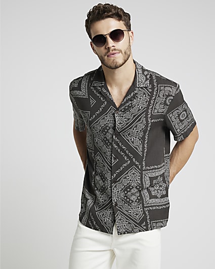 Brown regular fit bandana print shirt