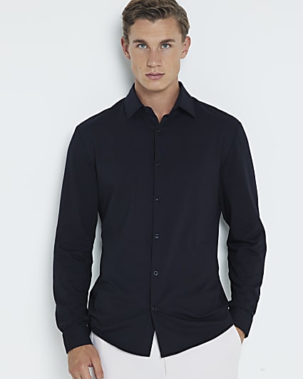 Black slim fit stretch long sleeve shirt