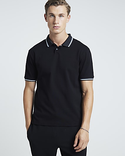 Black slim fit tipped polo shirt