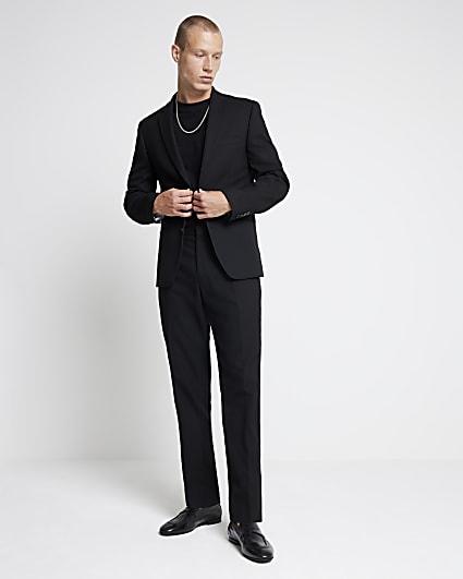 Black Slim Fit Textured Suit Trousers