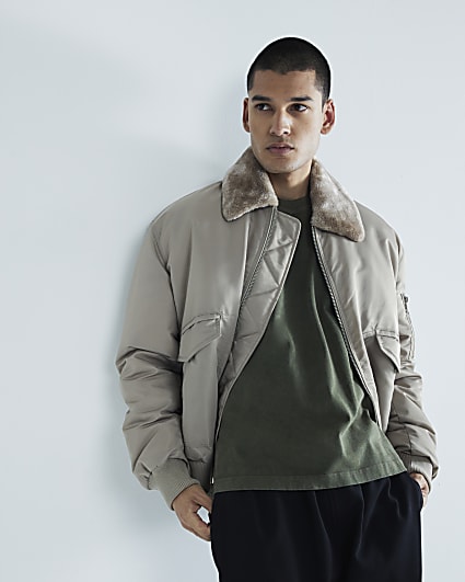 Stone Borg Collared Bomber Jacket