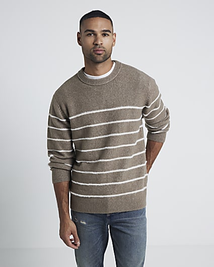 Beige Slim fit stripe knitted jumper