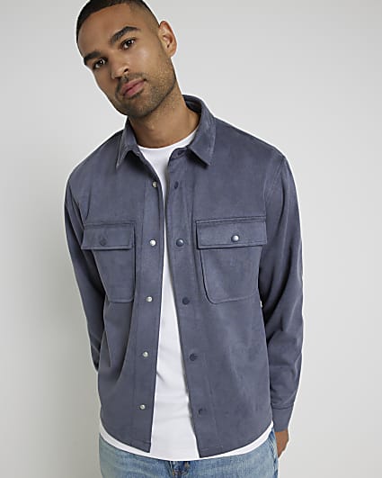 Blue regular fit suedette shirt