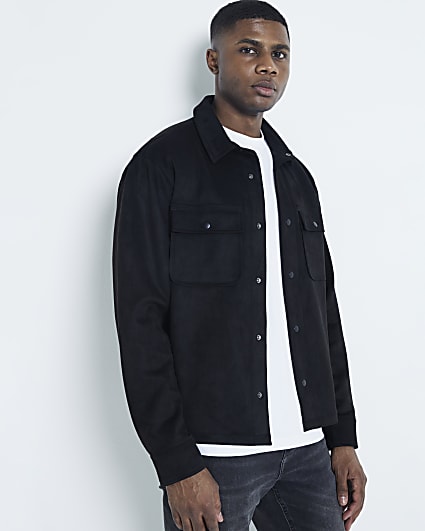 Black regular fit suedette shirt