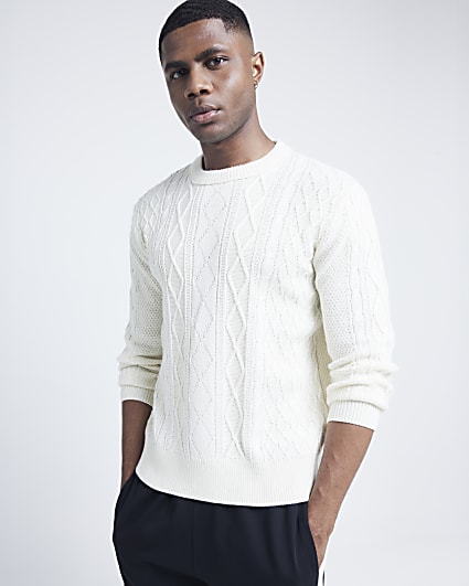 Cream Midweight Cable Knit Jumper